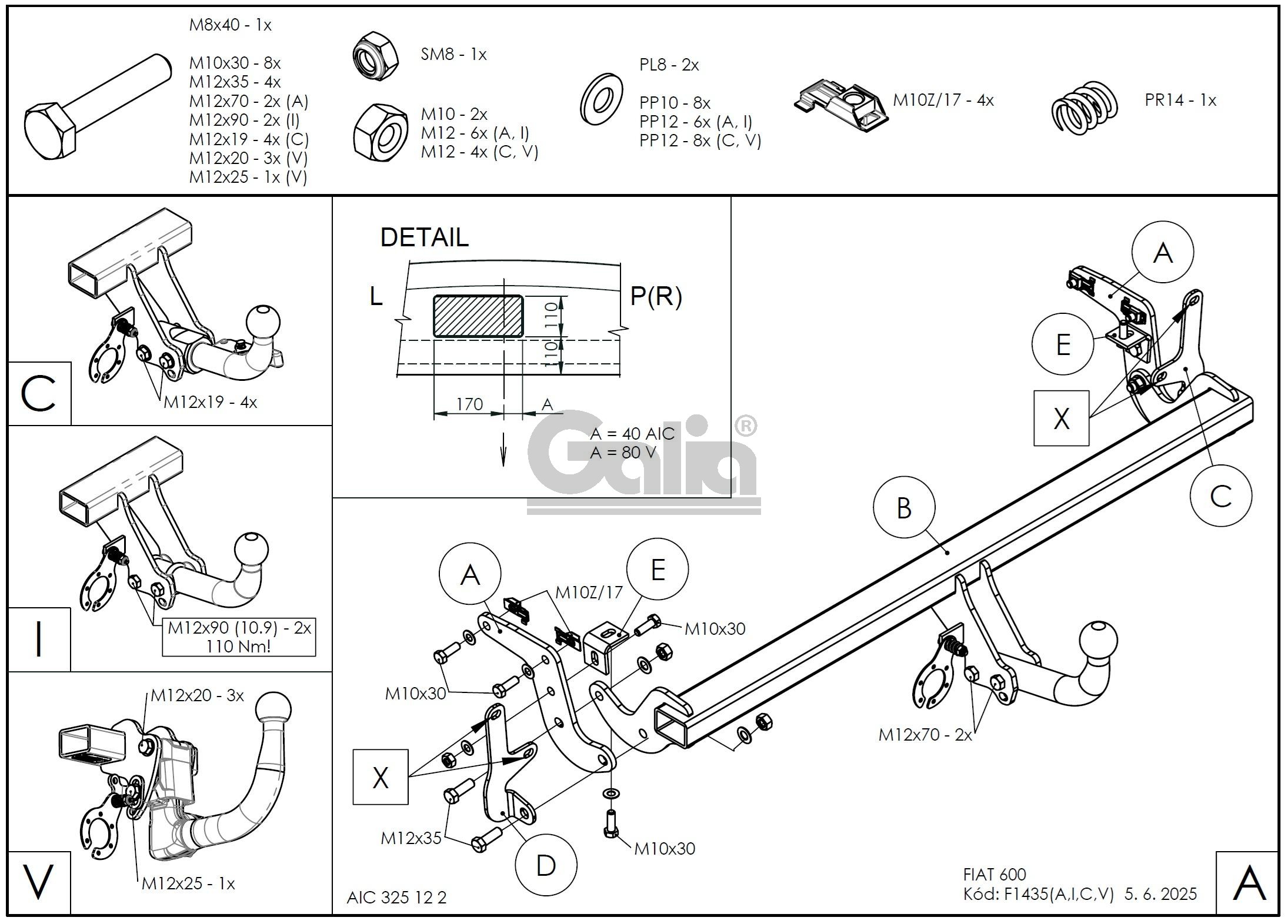 Hak holowniczy Fiat 600 htb. (od 2024r.)